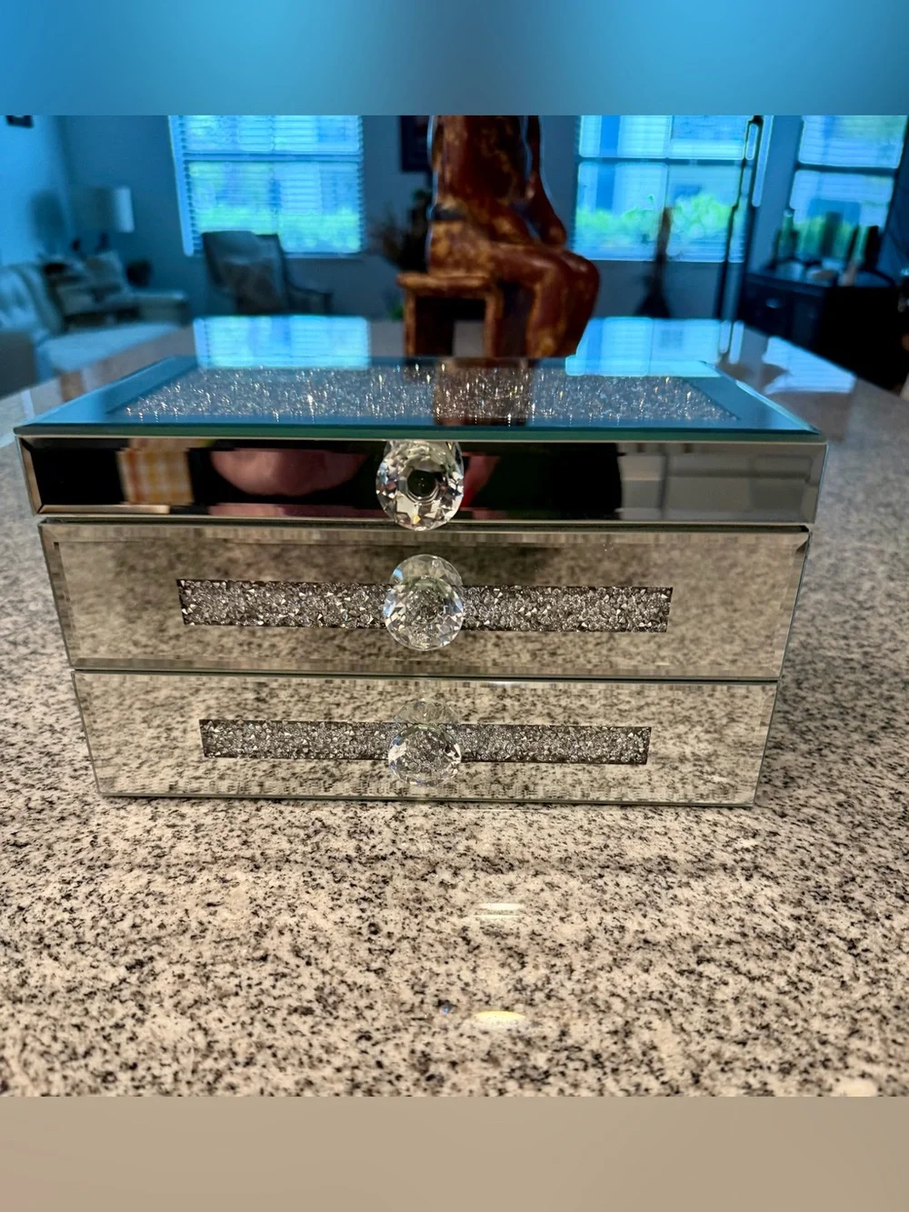 Silver Mirrored Jewelry Box with Crystal Accents - NEW